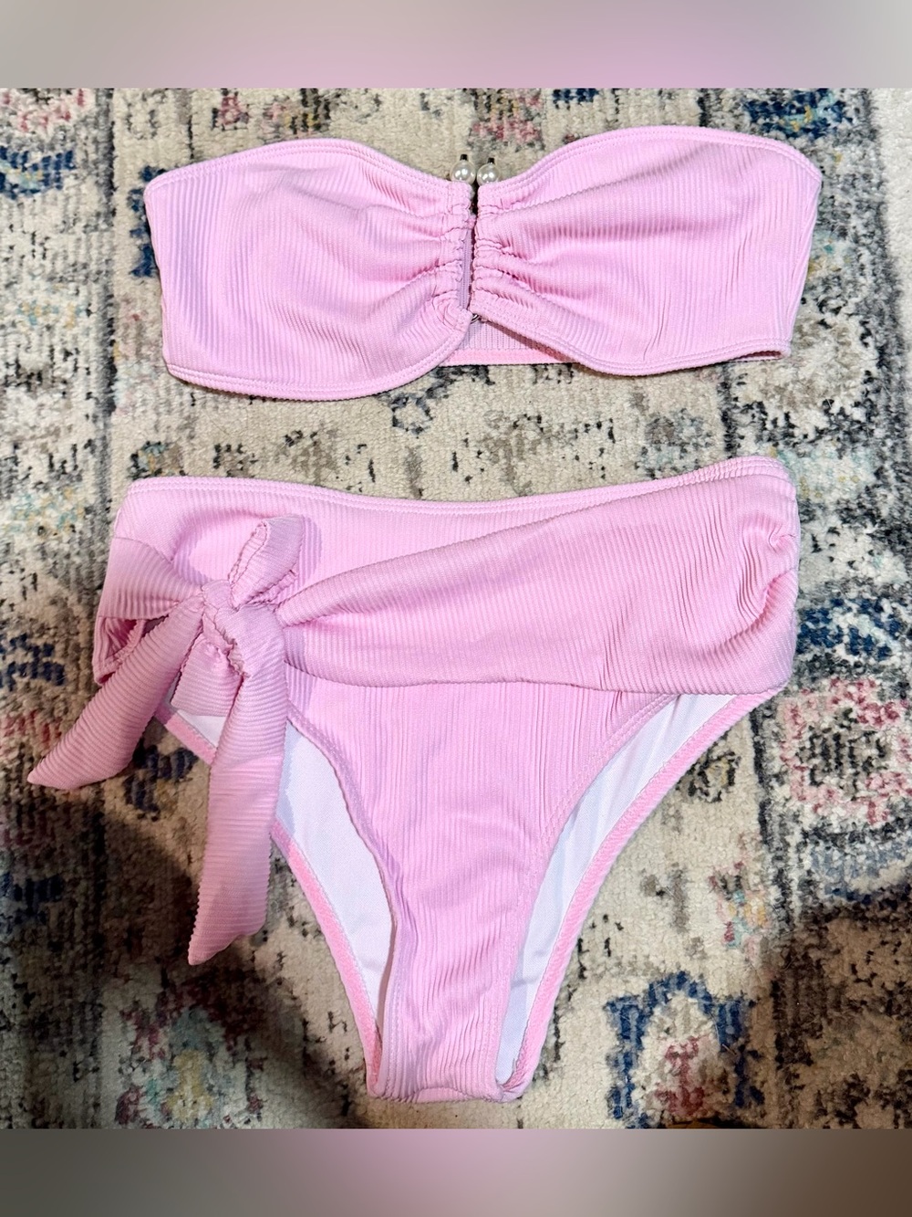 SHEIN Pink Ribbed Bandeau Bikini Set